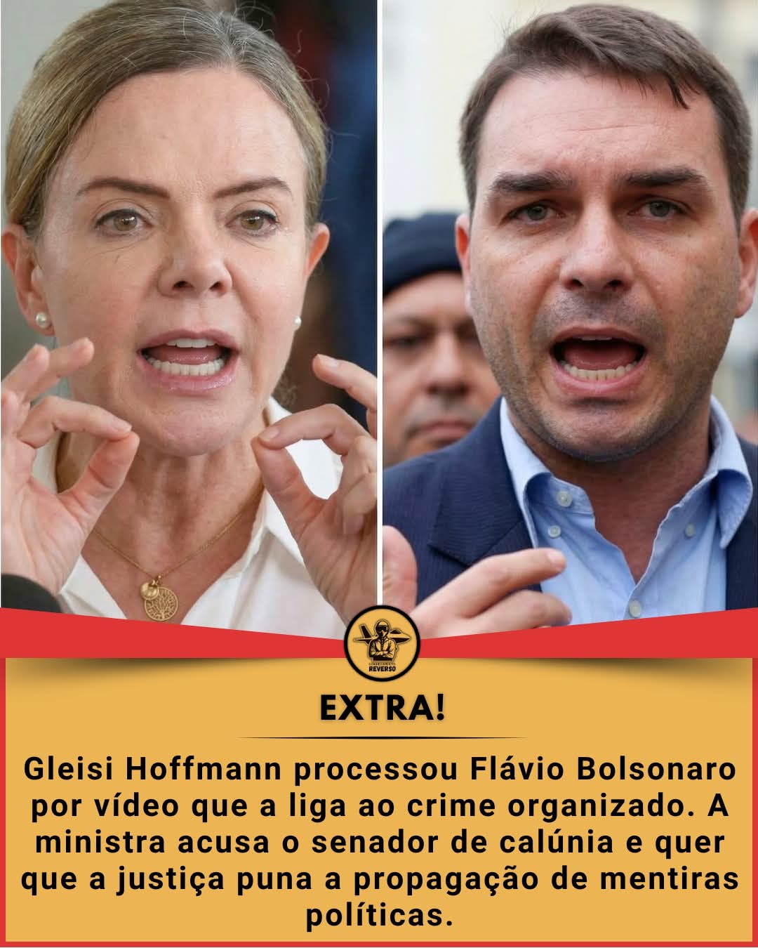 A ministra da Secretaria de Relações Institucionais, Gleisi Hoffmann, acionou a Justiça contra o senador Flávio Bolsonaro (PL-RJ)