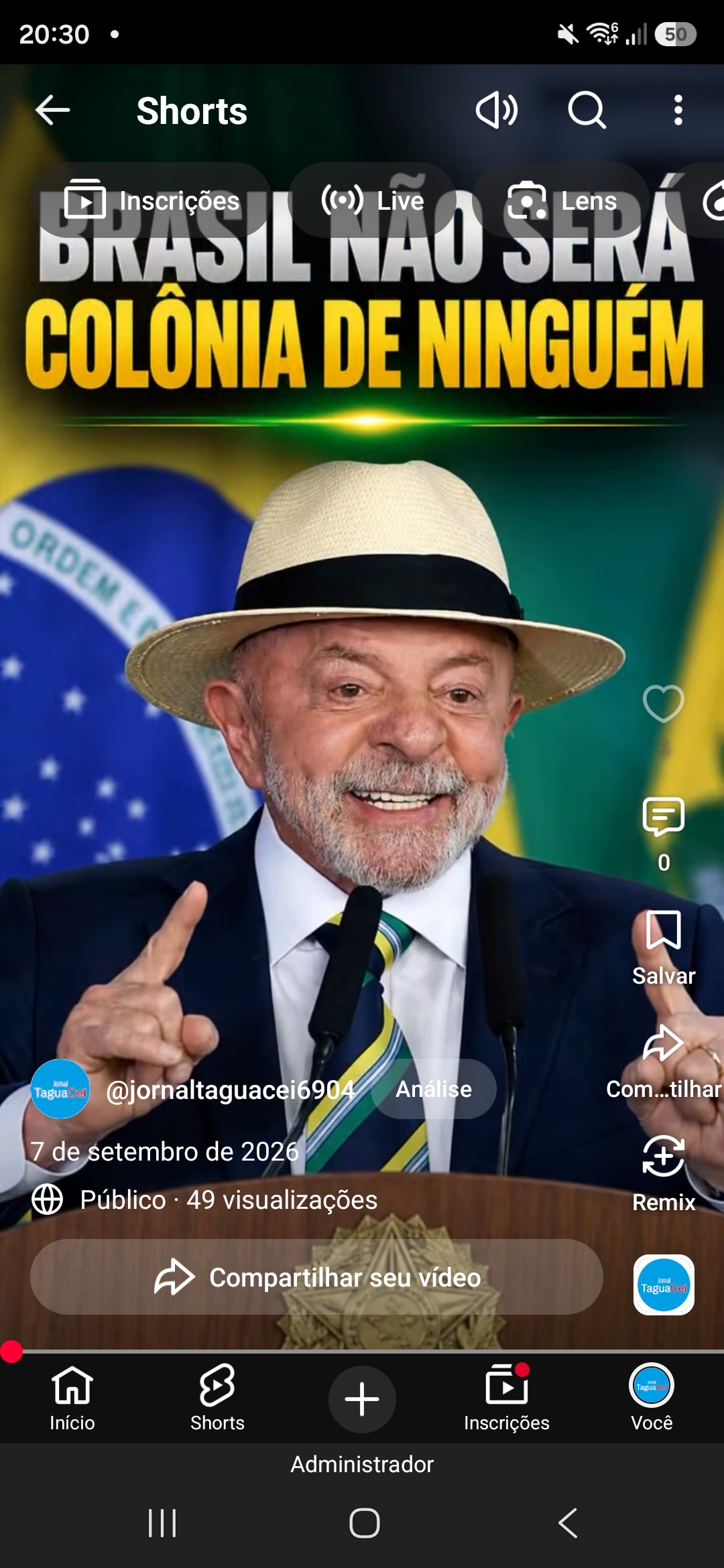 Lula propõe um Brasil soberano, tecnológico e de cabeça erguida no 7 de Setembro