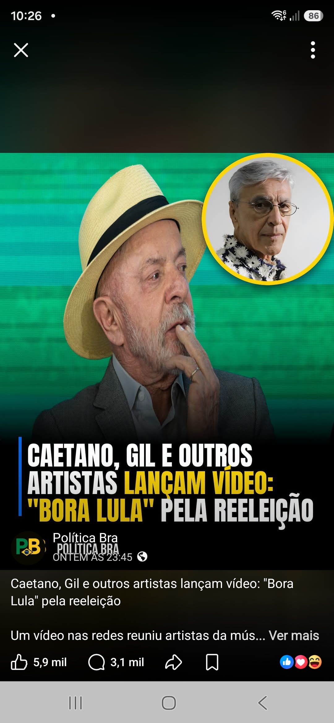 Caetano, Gil e outros artistas lançam vídeo “Bora, Lula” em apoio à reeleição