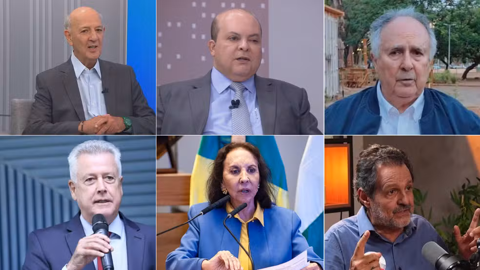 Montagem com os ex-governadores do Distrito Federal José Roberto Arruda, Ibaneis Rocha, Cristovam Buarque, Rodrigo Rollemberg, Maria de Lourdes Abadia e Agnelo Queiroz.